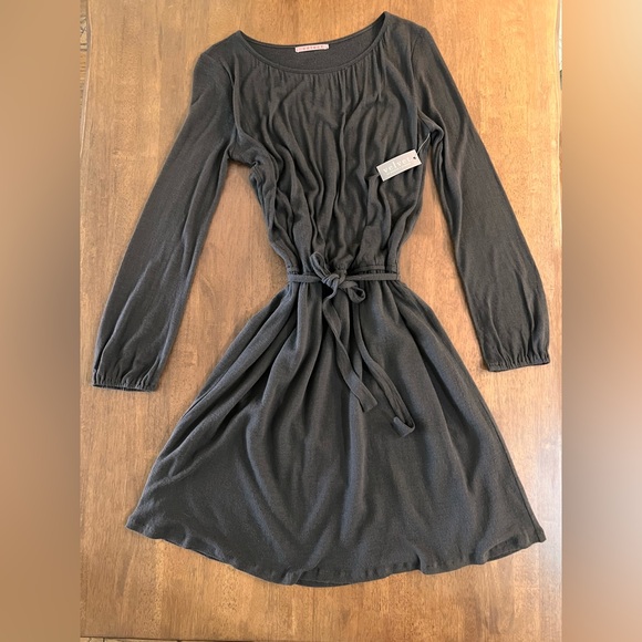 Velvet Graham Spencer Brown Knit Belted Midi Dress Soft Long Sleeve Sz S NWT - Picture 8 of 9